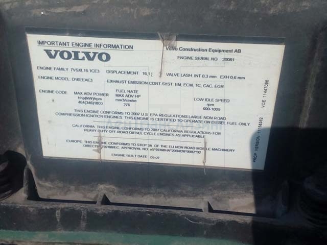 Данные двигателя экскаватора Volvo EC700B LC